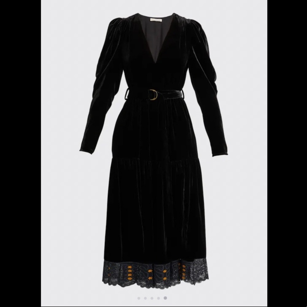 Ulla Johnson Lena belted black midi dress velvet 6